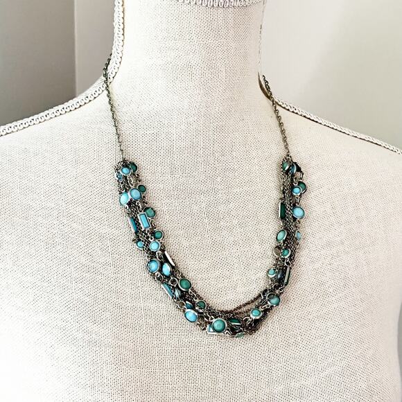 Banana Republic 9-Strand Turquoise & Silver Necklace - Picture 2 of 7